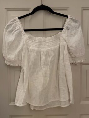 J. Crew Muslin White Puff Sleeve Square Neck Blouse
